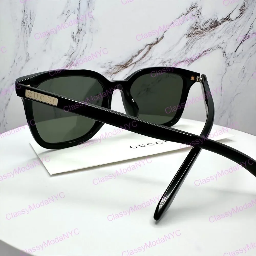 New GUCCI Sunglasses Black Square Acetate Gold Plaque Letter Logo 55-19-145 Mens